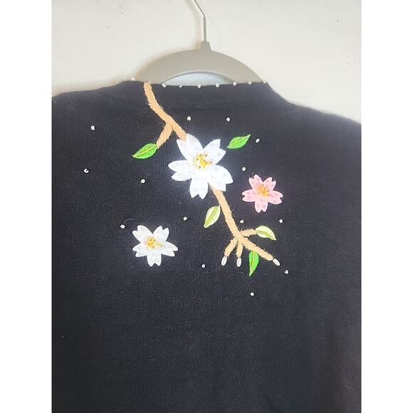 Berek Long Sleeve Button Down Floral Beaded Cardigan Sweater Petite Medium M - Picture 8 of 8